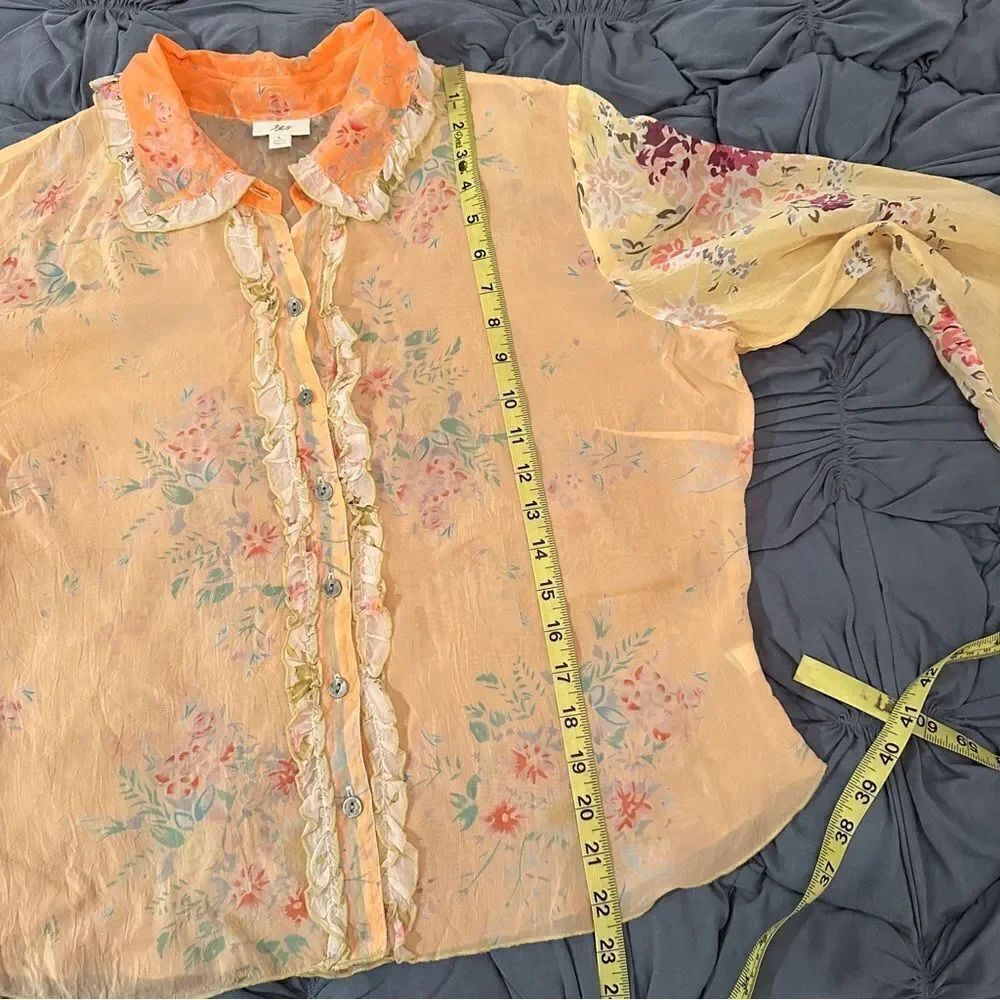 J. Jill Rayon Floral Ruffle Button Down - Picture 9 of 9